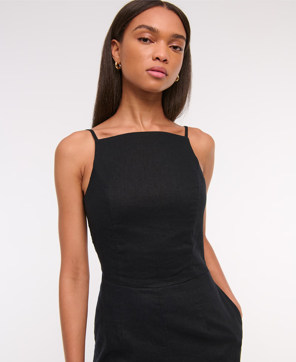 Linen-Blend Apron Jumpsuit